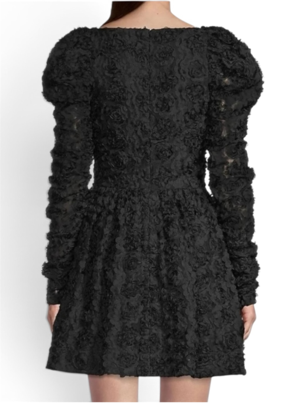 Black Halo Alister Floral Corset Mini Dress Onyx Black Long Sleeve Sz 2 - Picture 6 of 17